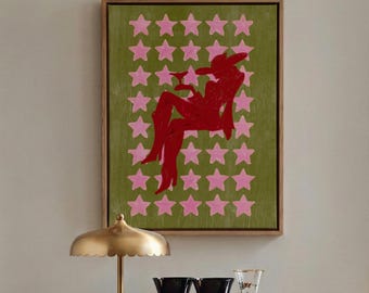 Funky Western Cowgirl Druck, rote Silhouette Kunst, Bar Warenkorb Martini Dekor, Preppy Wohnheim Poster, digitaler Download