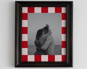 Custom Black and White Photo Checkered Frame Poster, Printable Digital Download, Valentines Day Couple Bedside Photo Poster