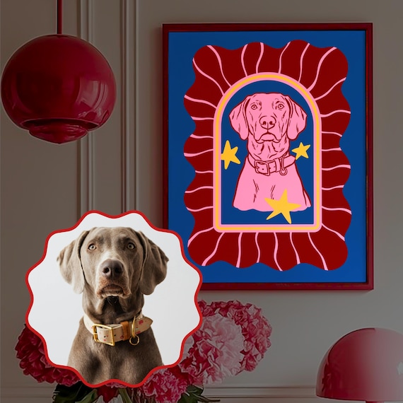 Funky Framed Pet Photo Hand Drawn Poster, Printable Digital Download