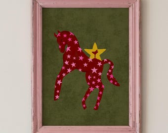 Stampa Funky Martini Horse Carring Dirty Martini, illustrazione con silhouette rossa, decorazione per carrello bar a tema Martini, poster preppy per dormitorio, download digitale