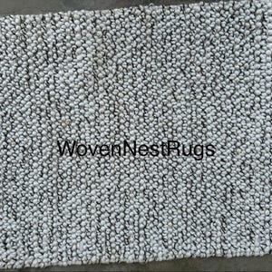 Chunky Wool Loop Rug, Thick Popcorn Textured Area Rug, White Ivory and Charcoal Berber Rug