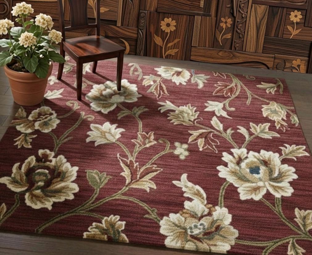 Hand-tufted Floral Wool Rug - Modern Botanical Area Rug in Deep ...