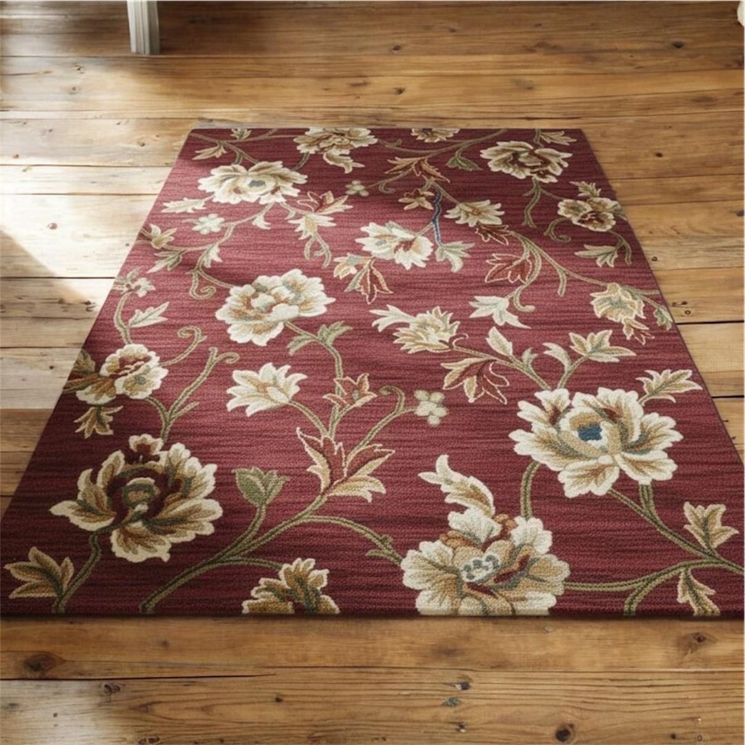 Hand-tufted Floral Wool Rug - Modern Botanical Area Rug in Deep ...