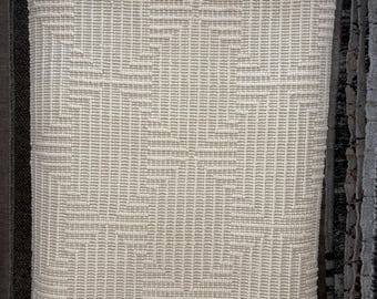 Handwoven Wool Area Rug, Modern Geometric Textured Ivory Carpet