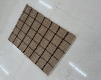 Handwoven Jute Rug | Checkered Pattern, Rustic Neutral Decor