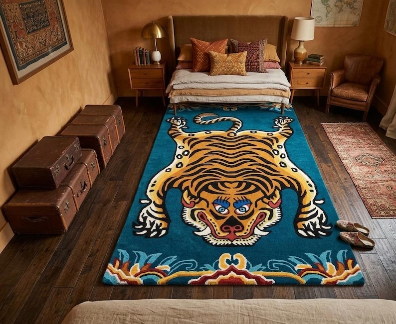 Sabertooth Tiger Rug Tibetan Tiger Rug, Hand Tufted Wool Area Blue Tiger Skin Pelt Runner ...