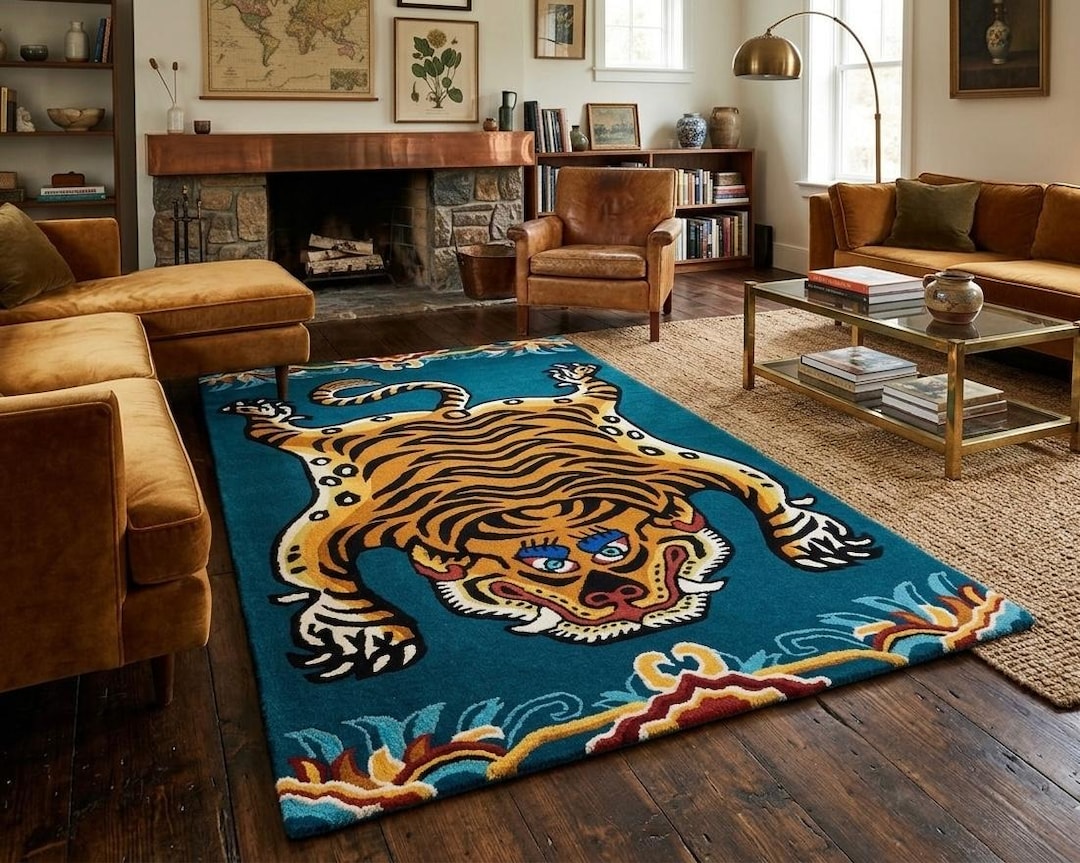 Sabertooth Tiger Rug Tibetan Tiger Rug, Hand Tufted Wool Area Blue Tiger Skin Pelt Runner ...