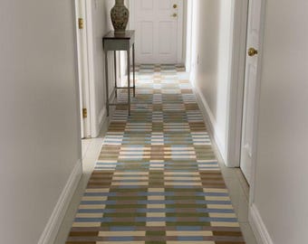 Handgeweven geometrische kilim loper, boho platgeweven vloerkleed (natuurlijke vezels)