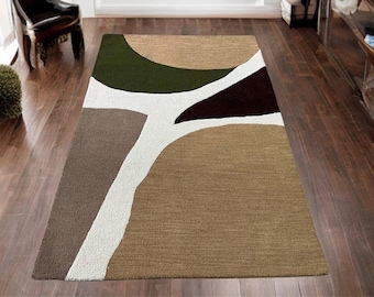 Hand-Tufted Wool Rug, Modern Abstract Geometric Carpet, Earth Tones