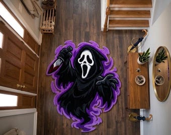 Ghostface Horror Rug | Scream Movie Hand Tufted Carpet | Spooky Gothic Decor