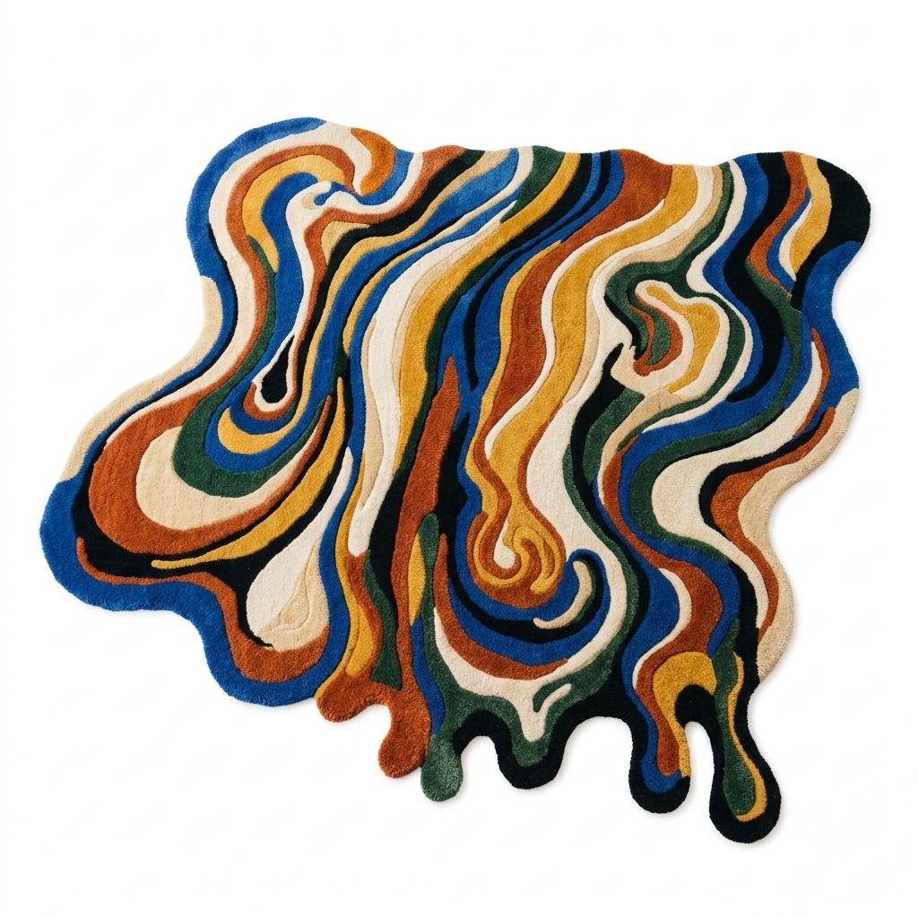 Hand-tufted Melting Rug – Abstract Wavy Colorful Dripping Floor Decor ...