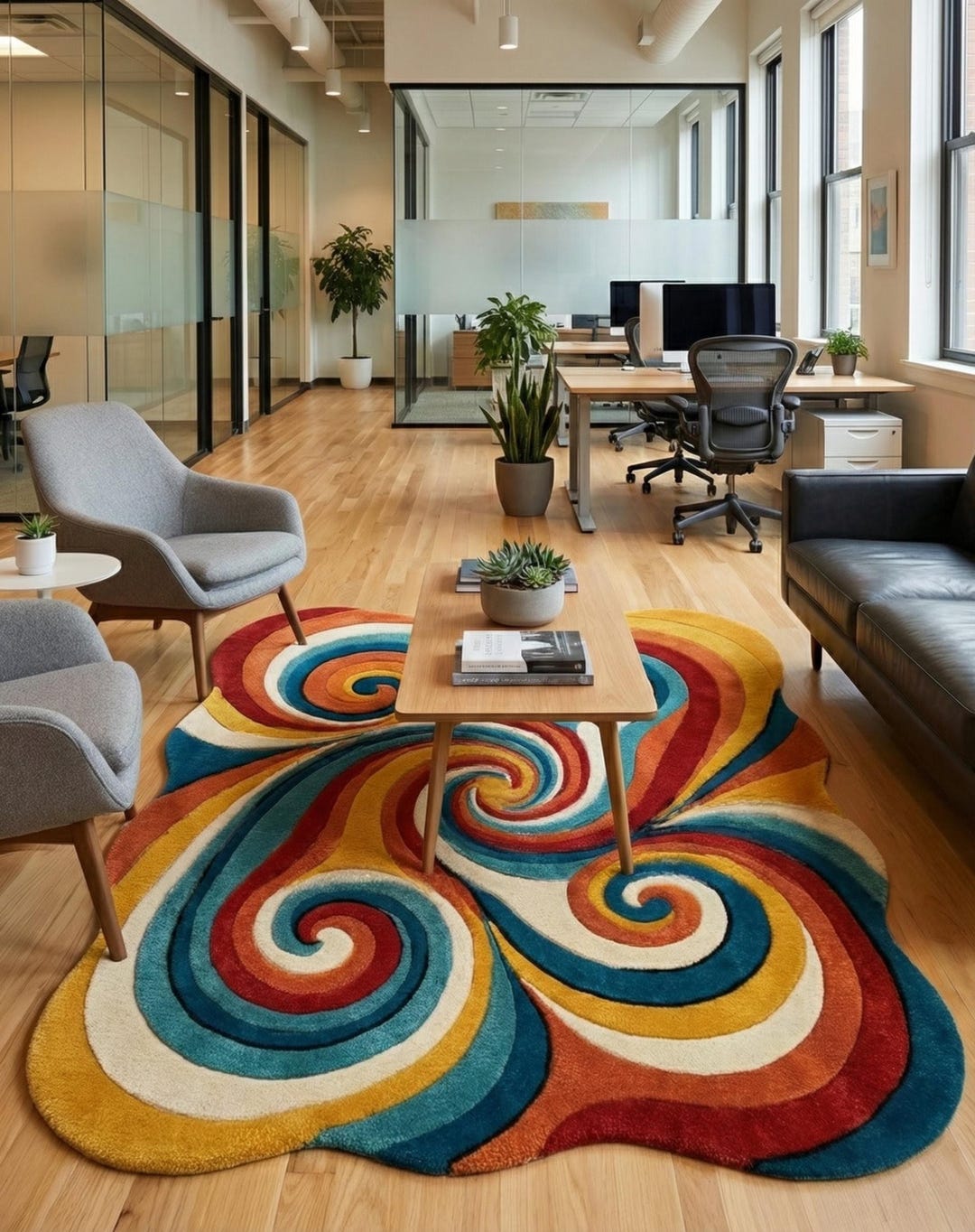 Hand Tufted Wool Swirl Rug, Retro 70s Psychedelic Carpet - Etsy