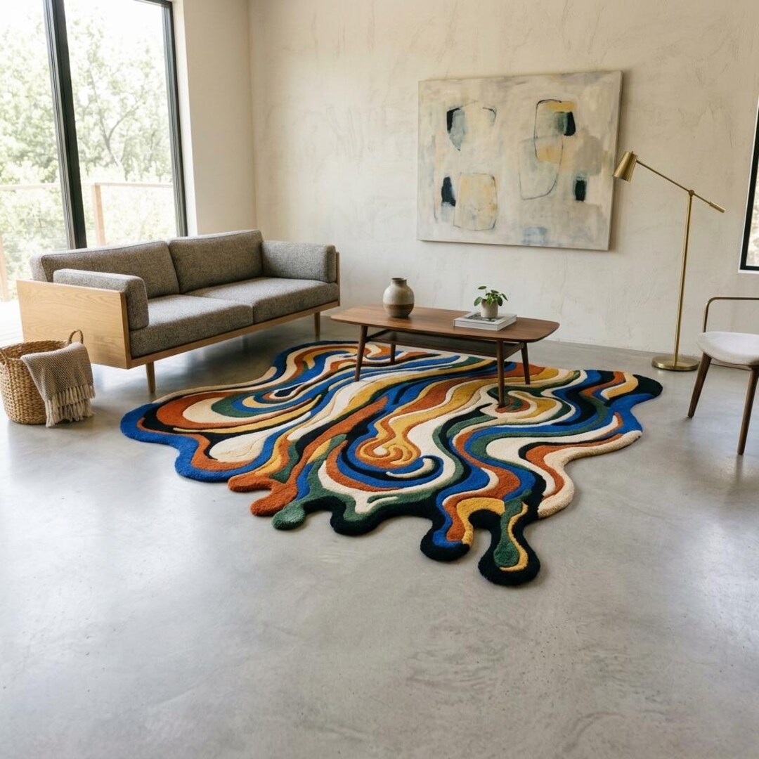 Dripping Rug Hand-tufted Melting Rug – Abstract Wavy Colorful Dripping Floor Decor ...