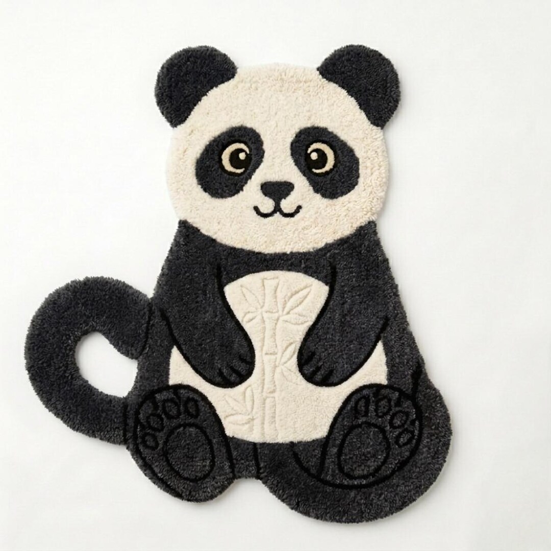 Panda Rug Tufting Hand-tufted Panda Rug – Black White Cut Pile Nursery Decor - Etsy