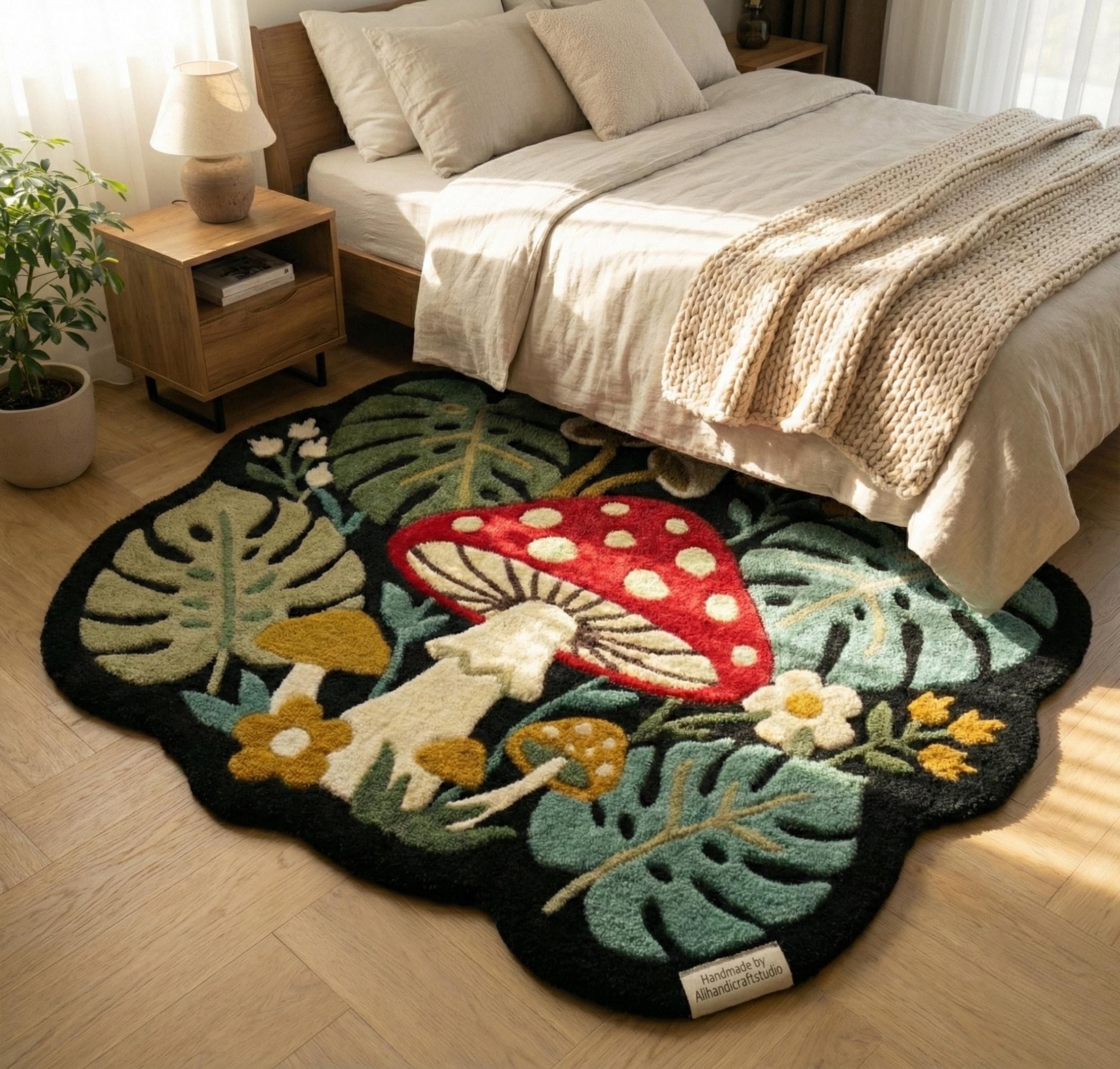 Hand-tufted Mushroom Rug – Cottagecore Monstera Leaf Wool Decor - Etsy