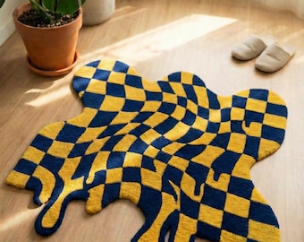 Hand Tufted Melting Checkerboard Rug | Trippy Y2K Home Decor