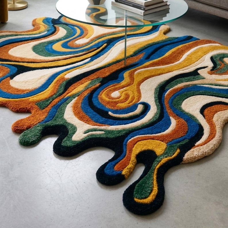 Dripping Rug Hand-tufted Melting Rug – Abstract Wavy Colorful Dripping Floor Decor ...