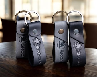 Chaveiro de couro SKODA, chaveiro de couro premium para carro.