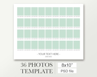 8x10 plantilla escolar para 36 fotos. Funciona con Photoshop y Photoshop Elements