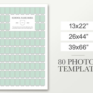 80 Class photo template, 26x44 photo collage, 13x22 composite board, 39x66 yearbook, graduation digital download, school template, photoshop