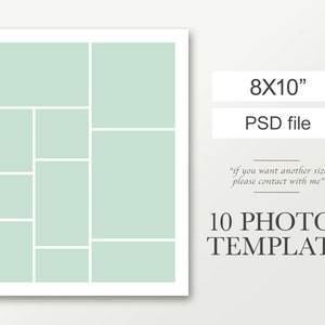8x10 Digital collage poster for 10 pictures. Funeral collage poster. Photo collage template. Works with Photoshop and Photoshop Elements