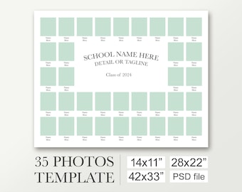 11x14 Class template for 35 pictures. 22x28 Photo collage template. 33x42 Yearbook composite. Photoshop layout. School digital board