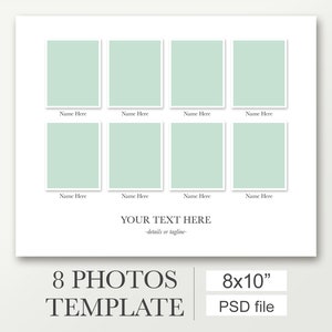 8x10 Digital collage with frames for 8 photos. This template works with Photoshop and Photoshop Elements. Photo collage template