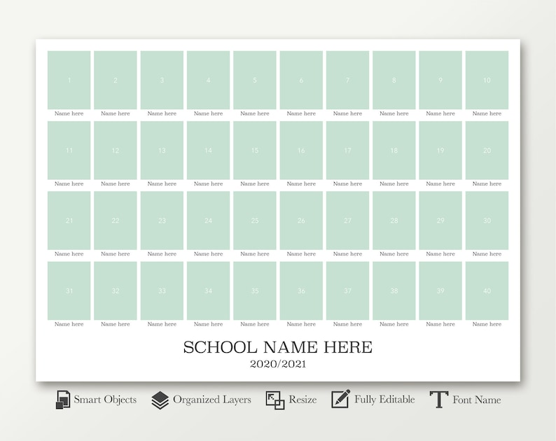 A3 School Portraits Template for 40 Photos Photo Collage | Etsy