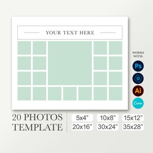 Digital graduation poster. Class template for 20 pictures. Photoshop Canva composite. School photo layout. Funeral board. Welcome large sign