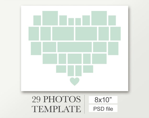 8x10 Heart Shaped Photo Template For 29 Pictures Photo Etsy