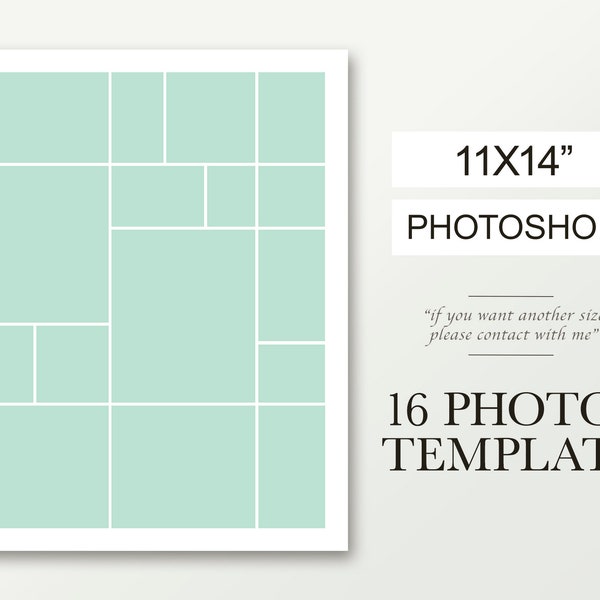 11x14 photo collage template, digital storyboard for photographers, editable composite, wedding collage, class template, 16 pictures