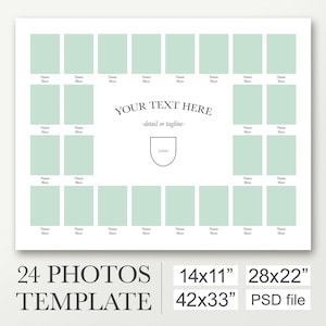 Class photo template for 24 photos. School composite. Yearbook board in 14x11, 28x22, 42x33. Digital graduation. Promo template. Portrait.