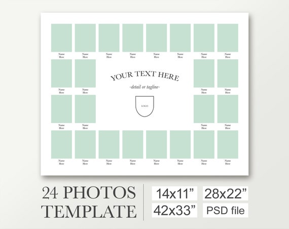 Class photo template for 24 photos. School composite. Yearbook board in 14x11, 28x22, 42x33. Digital graduation. Promo template. Portrait.