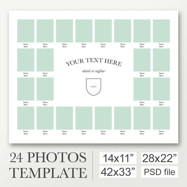 Modèle de photo de classe pour 24 photos. Composition scolaire. Planche d'annuaire en 14x11, 28x22, 42x33. Diplôme numérique. Modèle promotionnel. Portrait.