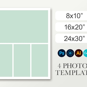 Canva collage template for 4 photos. Digital funeral composite. Graduation poster. Class photo layout. Sizes 8x10, 16x20, 24x30. Photoshop