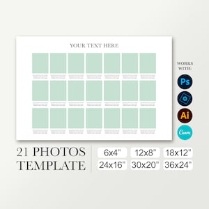 Yearbook template for 21 photos. School memory. Class photo collage. Digital graduation poster. Large sign. Photoshop, Canva. Annual tribute
