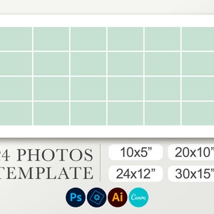 Plantilla voor 24 foto's. Orla escolar. Kartel begrafenis. Pancarta van cumpleaños voor Canva. Graduatieposter in 10x5, 20x10, 24x12, 30x15