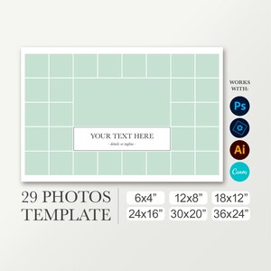 16x24 Class photo collage for 29 pics. 4x6 photo collage template. 8x12 School layout. 20x30 Yearbook. Photoshop Canva. 24x36 funeral board