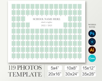 Composite school template for 119 photos. Academy class of. University layout. Yearbook template. Digital college board. Graduation poster.