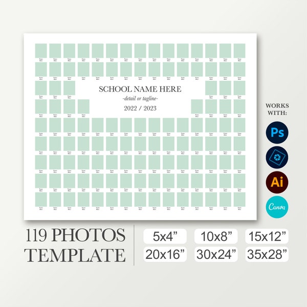 Composite school template for 119 photos. Academy class of. University layout. Yearbook template. Digital college board. Graduation poster.