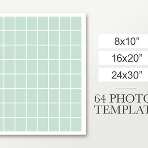 Plantilla para 64 fotos. Collage de photoshop. Gran cartel de bienvenida. Compuesto funerario. Orla escolar. Márketing.