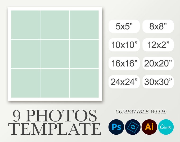 8x8 Photo Card Template for 14 Pictures -, Photo Collage Template ...