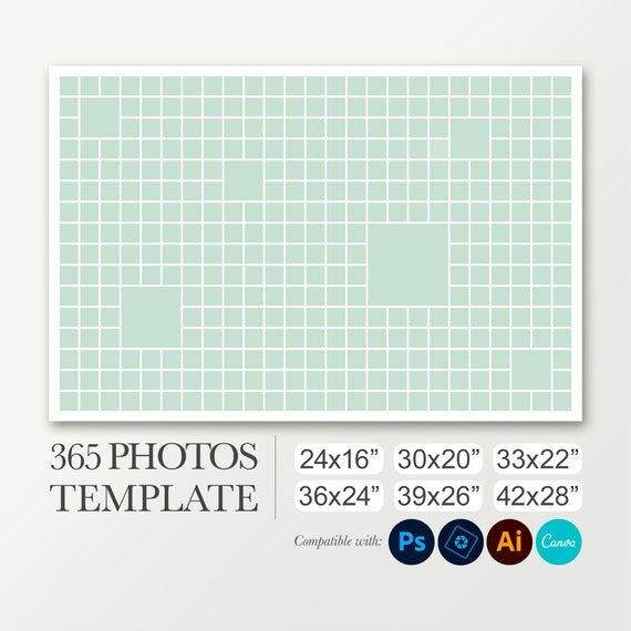 Photo Collage Template for 365 pictures. 365 day photo composite. Photoshop and Canva. A year of photos. Funeral backdrop. First year board