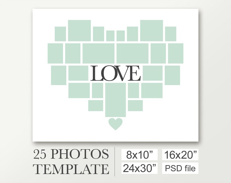 Digital Collage Heart Template for 25 Photos. Heart Shaped | Etsy