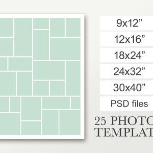 Funeral collage poster for 25 photos. Memorial template. Photoshop collage template in 9x12, 12x16, 18x24, 24x32 and 30x40. Birth composite.