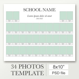8x10 Yearbook group photo for 34 pictures. This digital template works with Photoshop and Photoshop Elements. Class photo collage