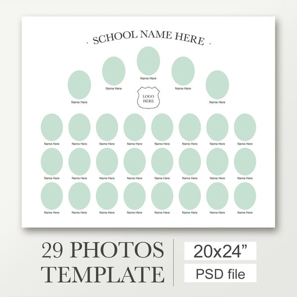 20x24 Class photo template for 29 pictures. Yearbook template. The digital collage works with Photoshop and Photoshop Elements.