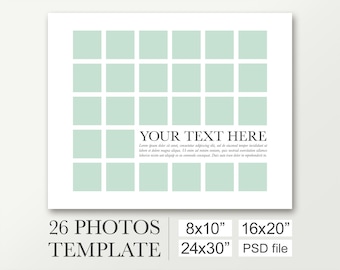 Class photo template for 26 pictures. Yearbook template in 8x10, 16x20, 24x30. School collage template. Funeral composite. Graduation poster