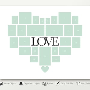 Digital Collage Heart Template for 25 Photos. Heart Shaped Photo ...