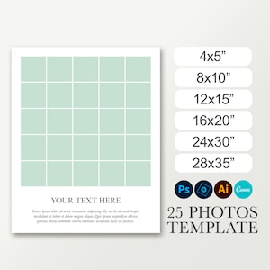 Yearbook. 8x10, 16x20, 24x30 School picture board for 25 photos. Class photo collage. Composite template for Canva. Funeral poster Photoshop